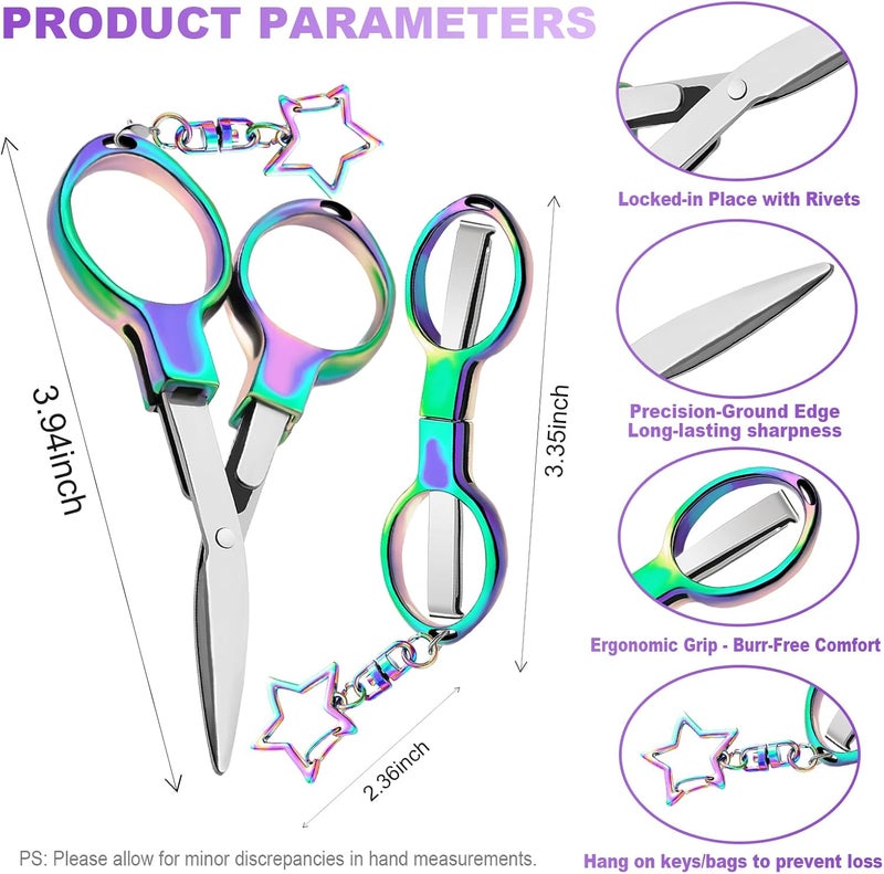 Tasttin 2Pcs Mini Folding Scissors, Portable Stainless Steel Safety Scissors with Star Charm Keychain for Office, Craft, Travel, Sewing & School Supplies - Image 5
